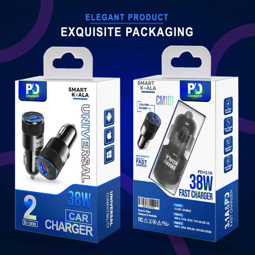 Smart Koala (CM101) 38W 2 Ports PD Type C + 3.1A USB Fast Charging Car Charger Socket Adapter Smart Koala (CM101) 38W 2 Ports PD Type C + 3.1A USB Fast Charging Car Charger Socket Adapter